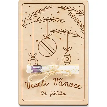 Dárková krabička FK Dřevěná dárková karta na peníze - Veselé Vánoce od Ježíška (ozdoby)