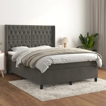 Postel vidaXL Box spring postel s matrací 140x200 cm samet [3132865] Barva: Tmavě šedá