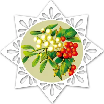 Vánoční ozdoba Vánoční ozdoba z plexiskla - Vločka, cesmína a jmelí