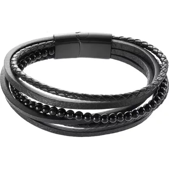 Náramek Náramek pánský recykl.kůže a černé korálky 43030.3 černý