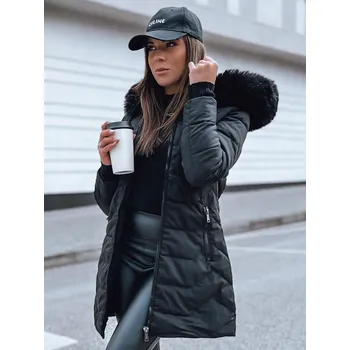 Dámská parka Dámská zimní prošívaná bunda s kožešinou CAPELLA - M/XL Barva: Černá, Velikost: XL