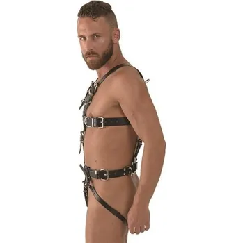 Postroj Mister B Slave Harness L, černý celotělový pánský kožený harness