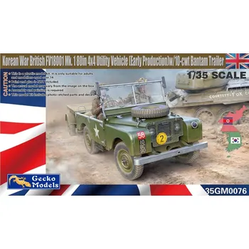 Plastikový model Gecko Models 1/35 Korean War British FV18001 Mk. 1 80in 4x4 Utility Vehicle (Early Production) w/10-cwt Bantam Trailer