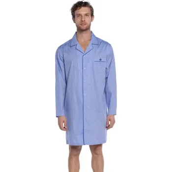 Pánské pyžamo GUASCH Pánská noční košile MARQUEZ, Modrá, V dárkovém boxu, Bavlna 100%, Dlouhý rukáv - vel. XXL