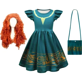 Disney Dětský kostým, kratší šaty - Merida (Rebelka) Varianty: Šaty, kabelka a paruka, Velikosti: 140