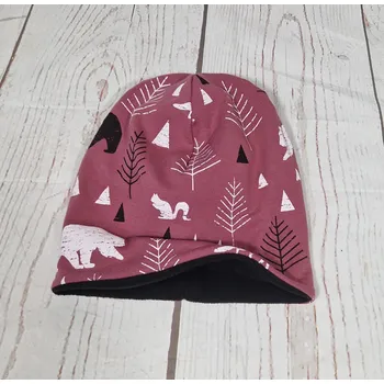 Kojenecká čepice Yháček Šmoulí čepička Yháček, Lesní zvěř na jahodové, flís Velikost:: XL