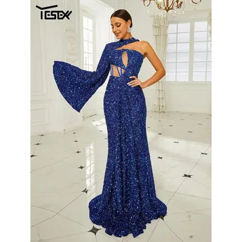 Dámské šaty Dlouhé společenské šaty LC9996 Barva: Modrá, Velikost: M