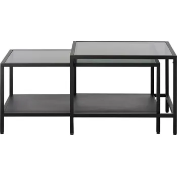 Konferenční stolek Černé skleněné konferenční stolky v sadě 2 ks 60x60 cm Bronco – Unique Furniture ID_1595400