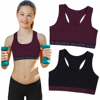 Podprsenka 2x Dívčí sportovní top pro mládež, bordó-černý, velikost 9-10 let (140 cm)