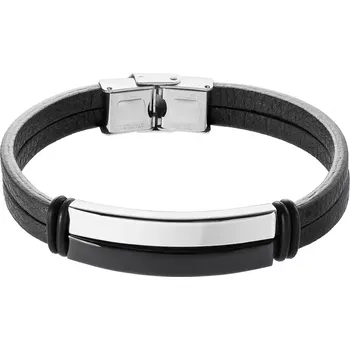 Náramek Náramek pánský černá koženka s ocelovou ozdobou 43028.3 černý