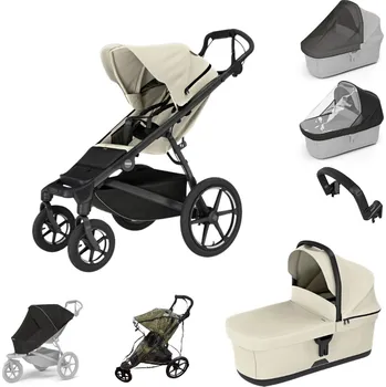 Kočárek THULE Urban Glide 4-wheel Soft beige + korba Soft beige + pláštěnka Emitex + moskytiéra + madlo + pláštěnka a moskyttiéra na korbu