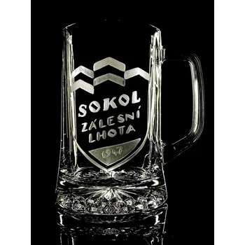 Sklenice půllitr se znakem sportovního klubu - ručně ryté (broušené) dárek pro hudebníka