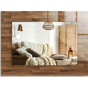 Zrcadlo Nástěnné Zrcadlo s ozdobným skleněným rámem, dřevěné panely 80x60 cm