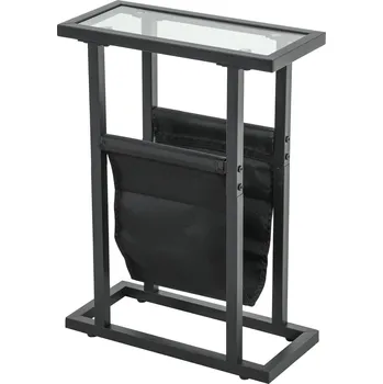 Konferenční stolek HOMCOM Odkládací stolek s látkovou taškou, kovový rám, konferenční stolek se skleněnou deskou, noční stolek do obývacího pokoje, ložnice, černý, 40 x 18 x 55,5 cm