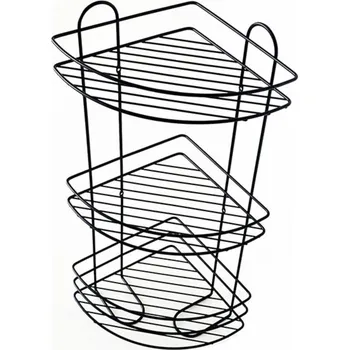Drátěná police Toro Polička rohová koupelnová 3 patra, drát, 58x23x23, černá