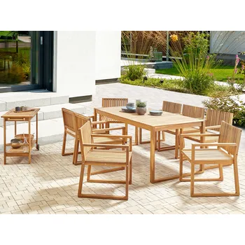 Zahradní sestava Zahradní jídelní souprava světle hnědé akáciové dřevo 8-místná odolná vůči povětrnostním podmínkám klasický design s vozíkem Beliani