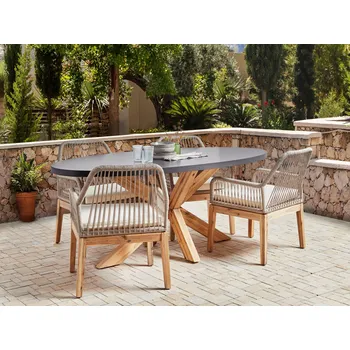 Zahradní sestava Zahradní jídelní set se 4 židlemi šedá a béžová světlé dřevo beton akáciové dřevo 190 x 100 cm zahradní nábytek Beliani
