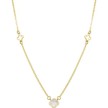 Náhrdelník Pozlacený stříbrný náhrdelník čtyřlístek s perletí