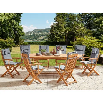 Zahradní sestava Sada zahradního nábytku světlý stůl z akátového dřeva židle s tmavě šedými polštáři 8místná sada rustikální design Beliani