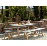 Zahradní jídelní souprava šedá světlý dřevo beton akáciové dřevo 8místná stůl 2 lavice 2 židle industriální styl zahrada exteriér Beliani