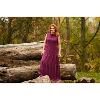 Dámské šaty Nelly Fuchsiové lněné boho šaty - dlouhé velikost: XXL