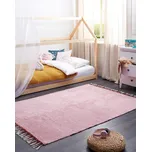 Koberec růžový bavlněný 140 x 200 cm obdélníkový se střapci pevný vzor ručně všívaný moderní boho pro děti Beliani
