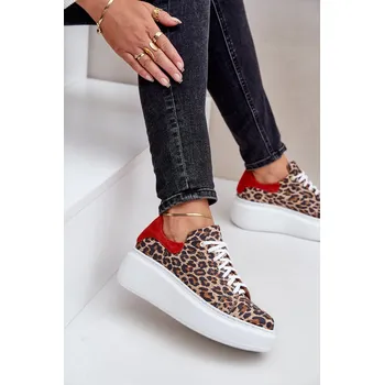 Dámské tenisky Kožené sneakerky na platformě s leopardím vzorem Zazoo 3346 hnědo Barva: Béžová, Velikost: 41