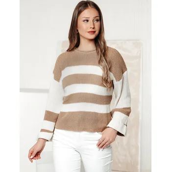 Dámský svetr Bílo-béžový dámský pruhovaný svetr LINEZZA MY2382 Velikost: ONE SIZE