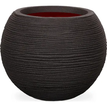 Květináč Capi Nature Rib NL Vase Ball Black Ø 40 cm / V 32 cm