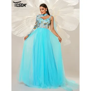 Dámské šaty Originální dlouhé šaty na svatbu LC10122 Barva: Modrá, Velikost: M