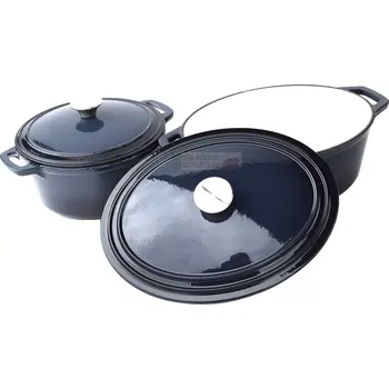 Sada nádobí Sada litinového nádobí smaltovaného ocelově modrá 32 (dvoudílná souprava litinového nádobí smalt ocelově modrá, pekáč a hrnec s poklicemi č. 32)