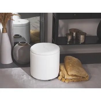 Taburet Puf bílý 40 x 38 cm ekologická kůže s úložným prostorem Beliani