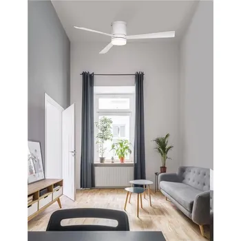 Dekorativní svítidlo NOVALUCE Stropní ventilátor se světlem SILKY matná bílá ocel a sklo bílé dřevené listy 5 rychlostí 35W LED 18W 3000K - NOVA LUCE NV 9953015