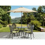 Zahradní jídelní souprava hnědá kovová hliníková kulatý stůl 4 židle slunečník vintage design Beliani