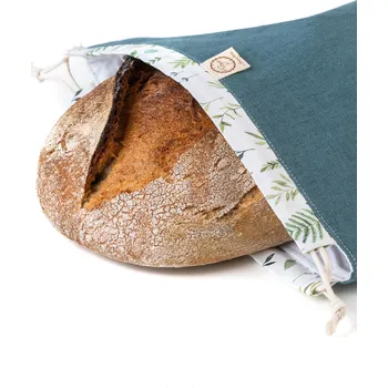 Sáček na potraviny CHLEBOVKA - PYTLÍK NA CHLEBA PETROLEJOVÝ S LÍSTEČKEM BAGYDESIGN BAGYDESIGN