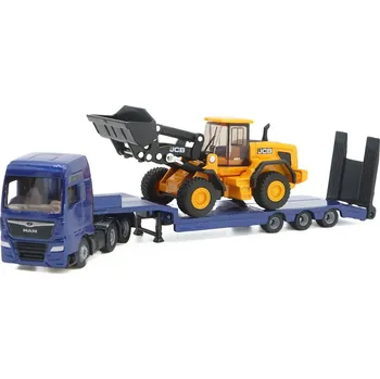 autíčko Nakladač MAN s kolovým nakladačem JCB 1:87 - SIKU MAN Truck with low loader and JCB Wheel loader - kovový modelý aut 1/87