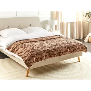Přehoz na lůžko Přehoz na postel hnědý umělá kožešina 150 x 200 cm huňatá přikrývka ložnice Beliani