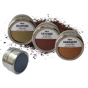 Koření Chilli v magnetické dóze - Jalapeno 30g, Cayenne 30g, Habanero 30g