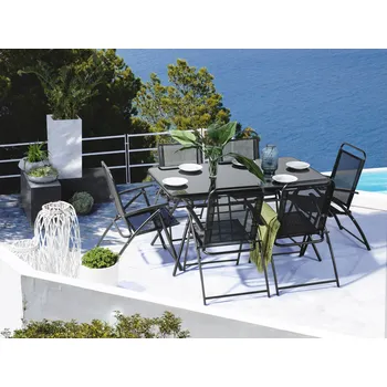 Zahradní sestava Sada zahradního nábytku z černého ocelového bezpečnostního skla 6místný minimalismus Beliani