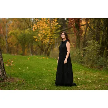 Dámské šaty Nelly Černé lněné boho šaty - dlouhé velikost: XXL