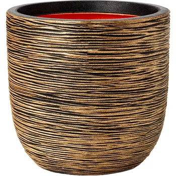 Květináč Capi Nature Rib NL Planter Ball Black Gold Ø 35 cm / V 34 cm