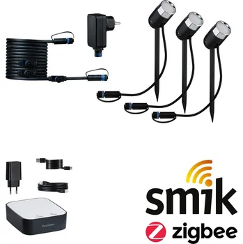 Bodové svítidlo PAULMANN Plug & Shine startovací sada Smart Home smik Gateway + LED bodové zahradní světlo Pike základní sada RGBW+ - PAULMANN P 5183