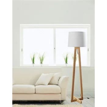 Stojací lampa NOVALUCE Stojací lampa ALMA přírodní dřevo bílé stínidlo černý kabel E27 1x12W bez žárovky - NOVA LUCE NV 40202