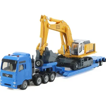 autíčko MAN TG-A s podvalníkem a bagrem 1:87 - SIKU MAN TG-A heavy-duty transporter with flat-bed trailer - kovové modely aut 1/87