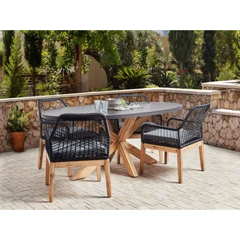 Zahradní sestava Zahradní jídelní set se 4 židlemi šedá a černá světlé dřevo beton akáciové dřevo 190 x 100 cm zahradní nábytek Beliani