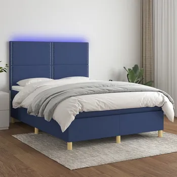 Postel vidaXL Box spring postel s matrací a LED 140x190 cm textil [3135352] Barva: Modrá