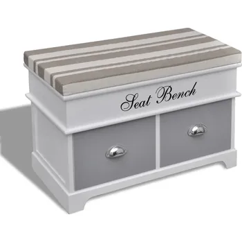 Zahradní lavice zahrada-XL Bílá úložná předsíňová lavice se šedým polstrem a 2 šuplíky 240802