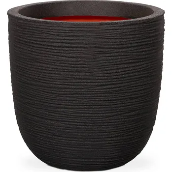 Květináč Capi Nature Rib NL Planter Ball Black Ø 35 cm / V 34 cm