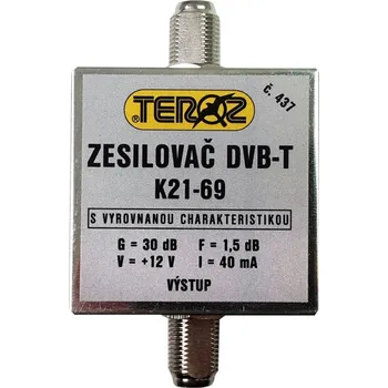 Příjem digitálního pozemního vysílání anténní zesilovač DVB-T / DVB-T2 30dB TEROZ č.437 s vyrovnanou charakteristikou