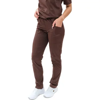 Zdravotnický oděv Perlička® Zdravotnické kalhoty SISI SATTÉ Slim Čokoláda Barva: Čokoláda, Velikost: 48